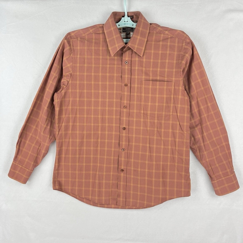 James Tattersall Mens Long Sleeve Buttons  Orange Plaid Shirt Sz  XL Cabin Style
